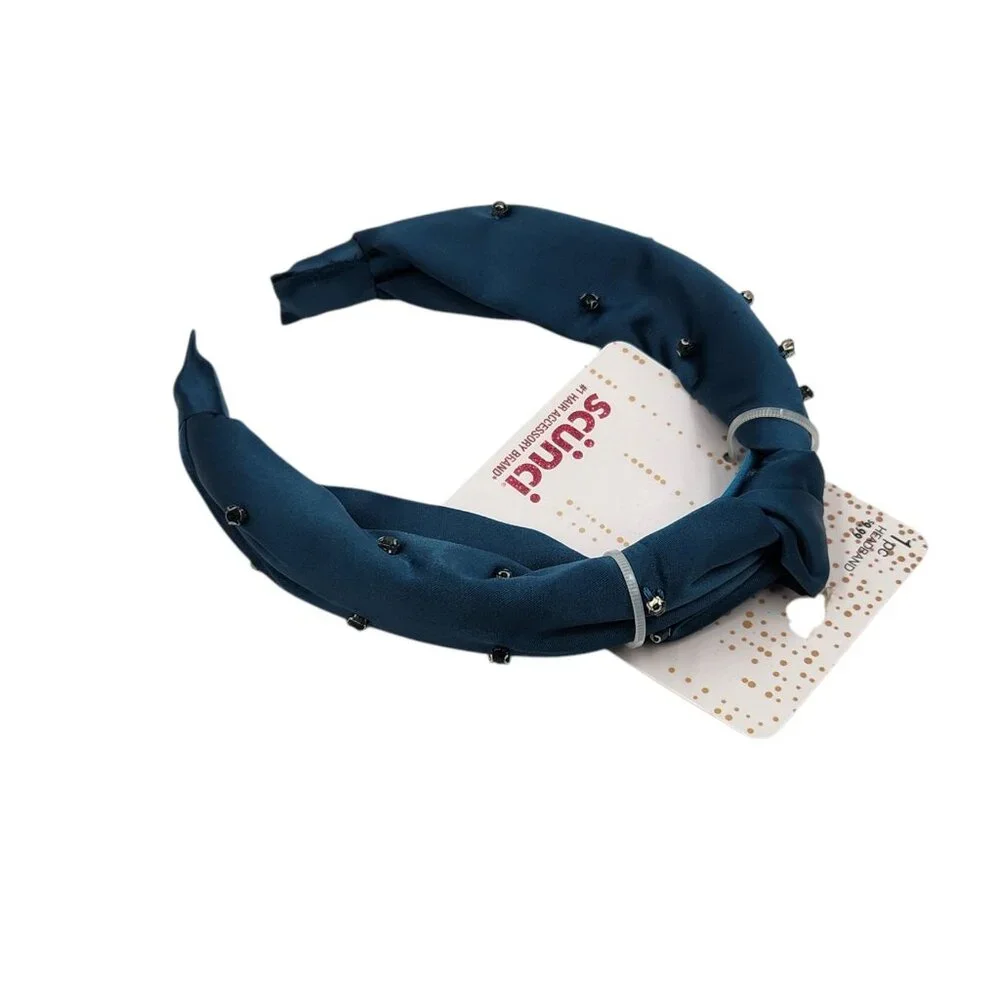 Scunci Deep Teal Fabric Hair Headband and Button Hairband Set‎ Jewels